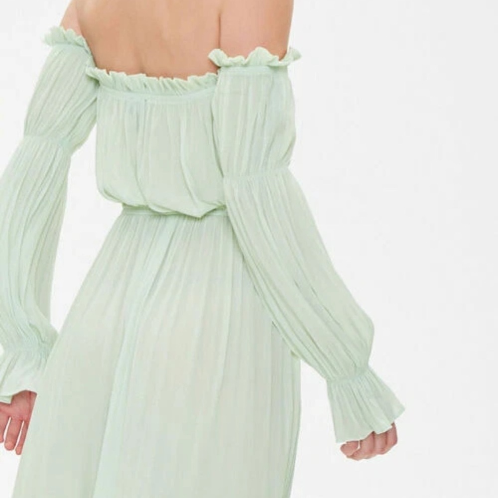 Forever 21 Off Shoulder Seafoam Maxi Dress Small Sheer Wrap NWT - Picture 6 of 14